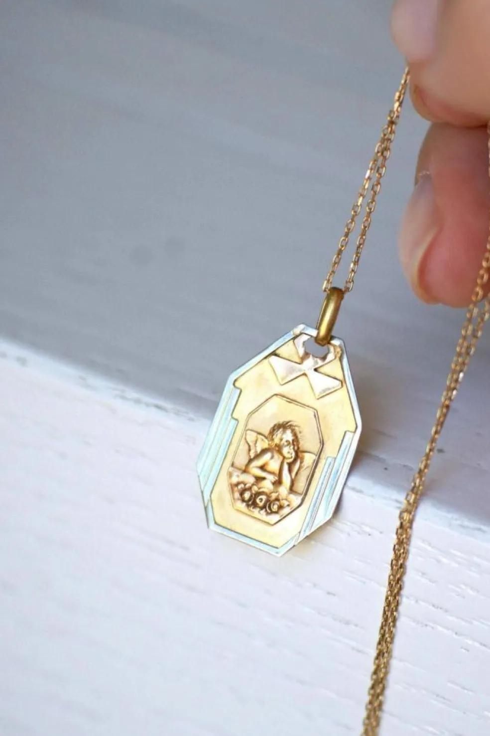 Médaille or Art Déco Ange Penseur