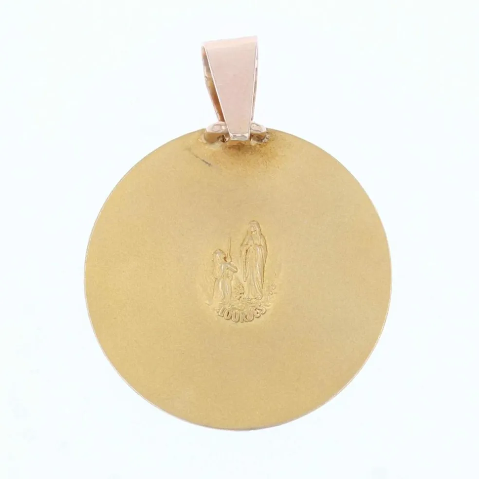 Médaille or jaune et rose Vierge Marie auréolée