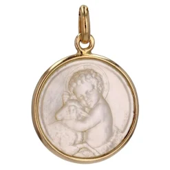 Médaille or jaune nacre Ange à l'agneau