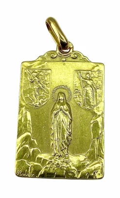 Médaille or jaune Vierge et Christ, signée BOUIX
