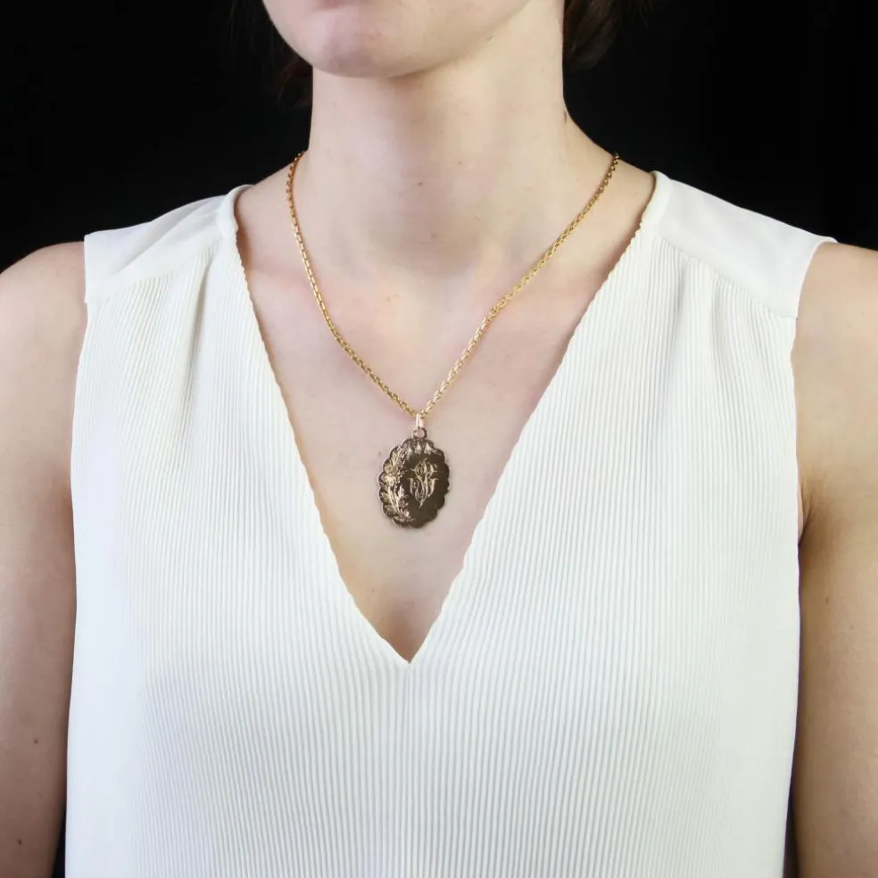 Médaille or rose gravée ancienne