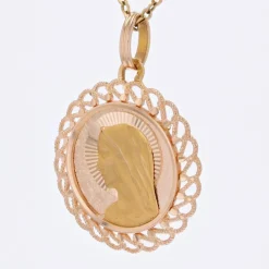 Médaille or rose Vierge Marie bordure ajourée