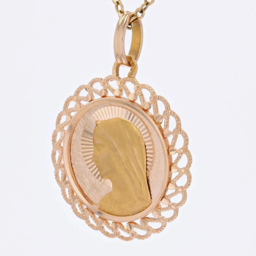 Médaille or rose Vierge Marie bordure ajourée
