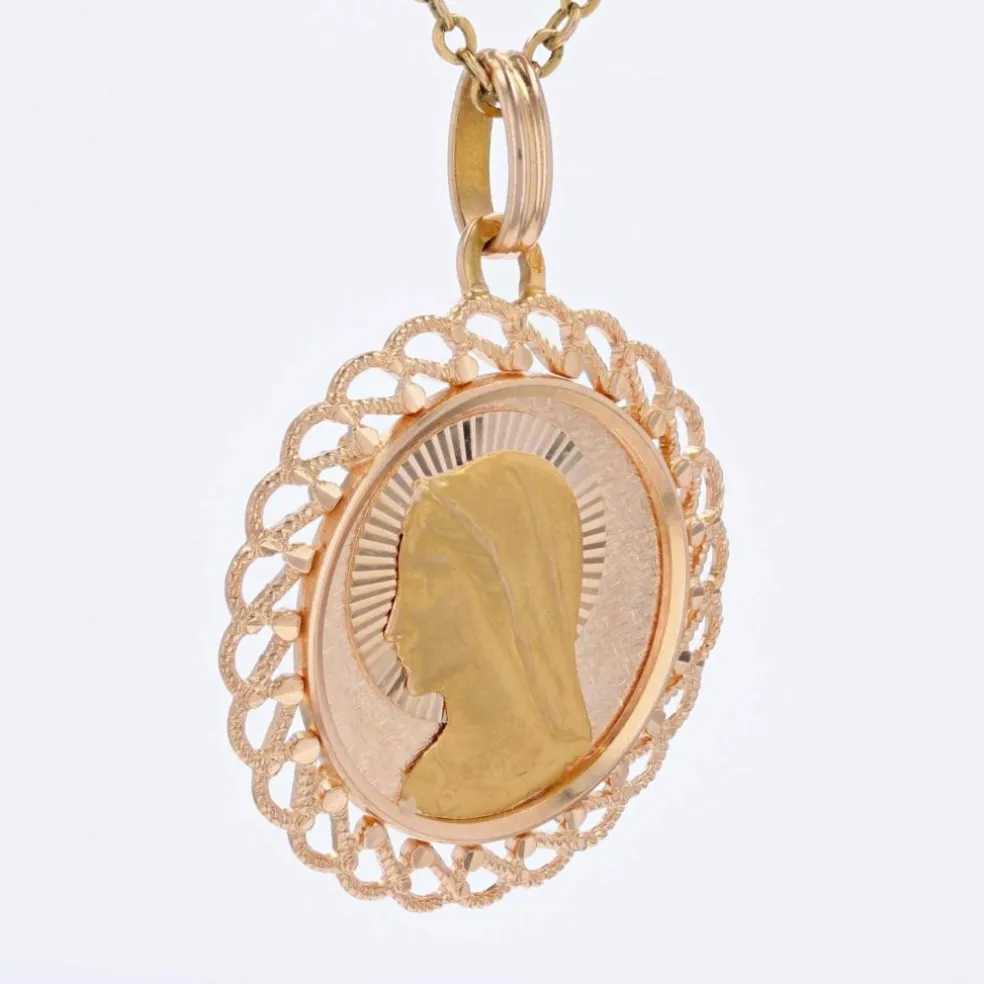 Médaille or rose Vierge Marie bordure ajourée