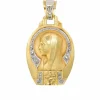 Médaille religieuse Art Deco Vierge de profil or jaune diamants taille rose