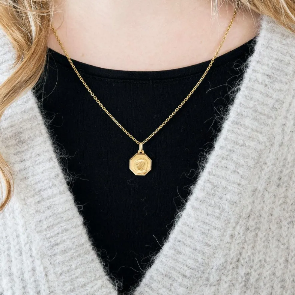Médaille religieuse octogonale Vierge or jaune