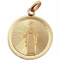 Médaille religieuse victorienne or rose 18k vierge et décorations finement ciselées (circa 1885)