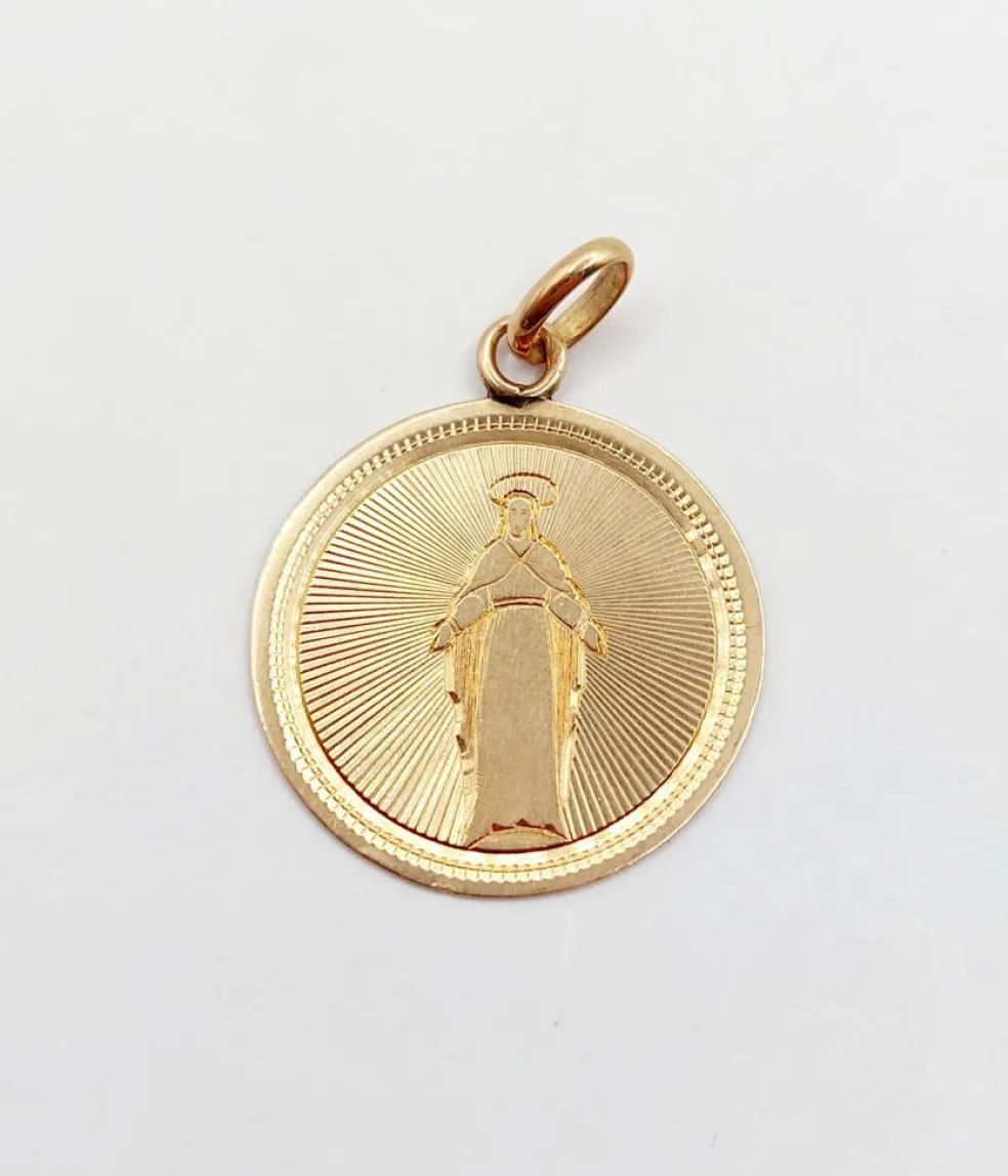 Médaille religieuse victorienne or rose 18k vierge et décorations finement ciselées (circa 1885)