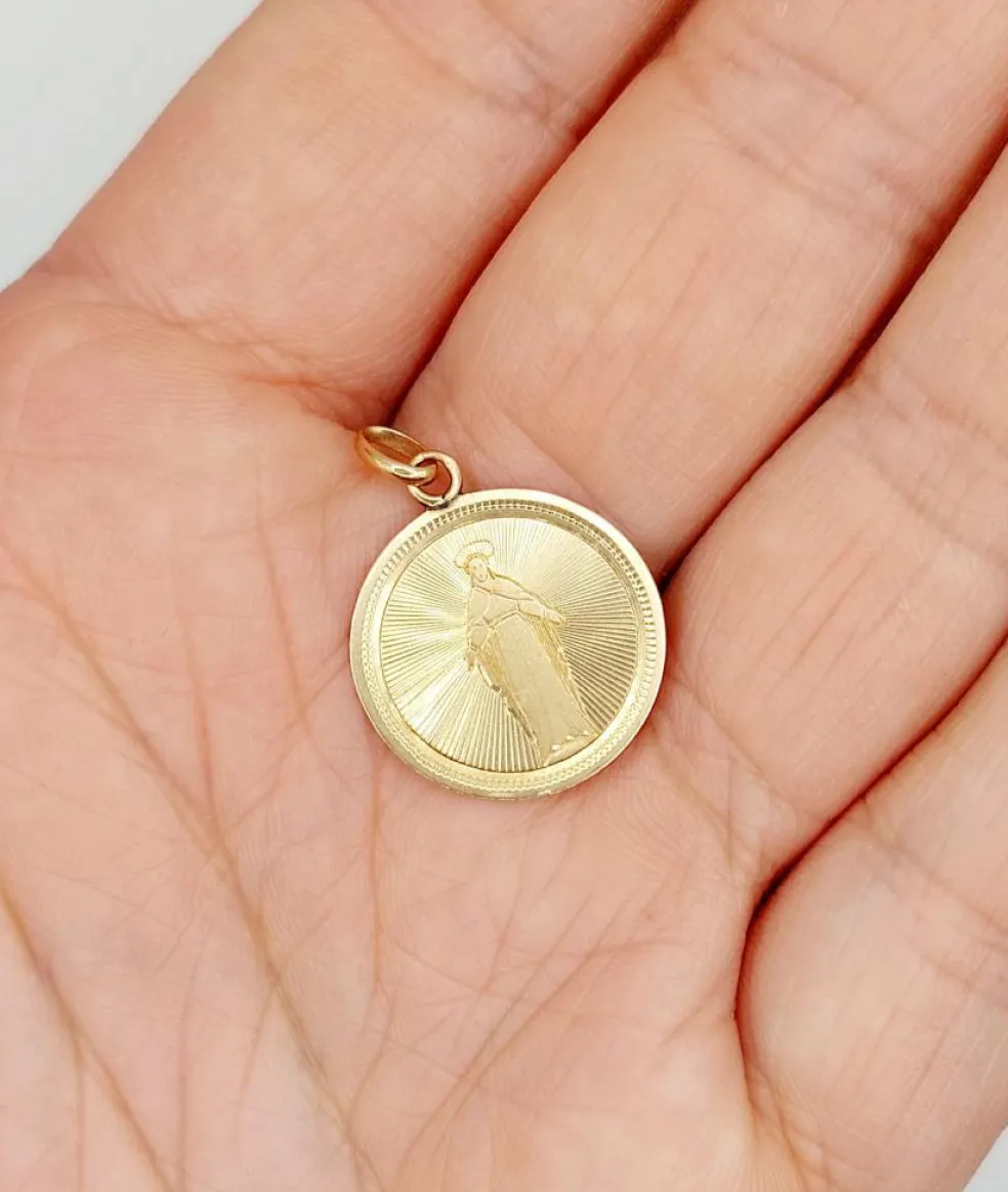 Médaille religieuse victorienne or rose 18k vierge et décorations finement ciselées (circa 1885)