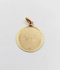 Médaille religieuse victorienne or rose 18k vierge et décorations finement ciselées (circa 1885)