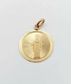 Médaille religieuse victorienne or rose 18k vierge et décorations finement ciselées (circa 1885)