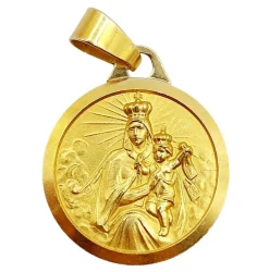 Médaille religieuse vintage or jaune double face représentant la vierge et Jésus Christ