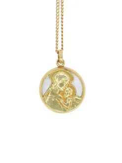 Médaille religieuse vintage nacre et or jaune