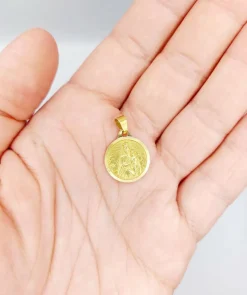 Médaille religieuse vintage or jaune double face représentant la vierge et Jésus Christ