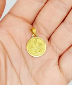 Médaille religieuse vintage or jaune double face représentant la vierge et Jésus Christ