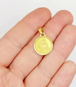 Médaille religieuse vintage or jaune double face représentant la vierge et Jésus Christ