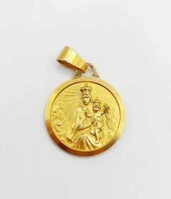 Médaille religieuse vintage or jaune double face représentant la vierge et Jésus Christ