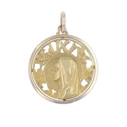 Médaille Vierge auréolée ajourée en or rose