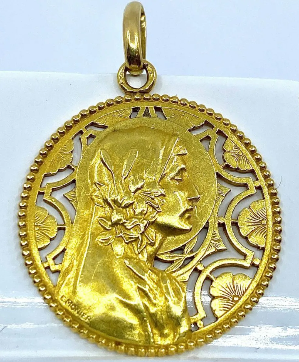 Médaille Vierge décor floral