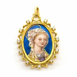 Médaille Vierge Email Or jaune Diamants
