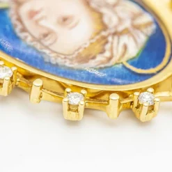 Médaille Vierge Email Or jaune Diamants