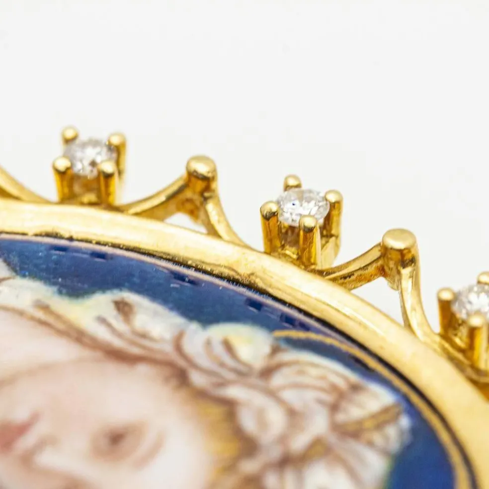 Médaille Vierge Email Or jaune Diamants