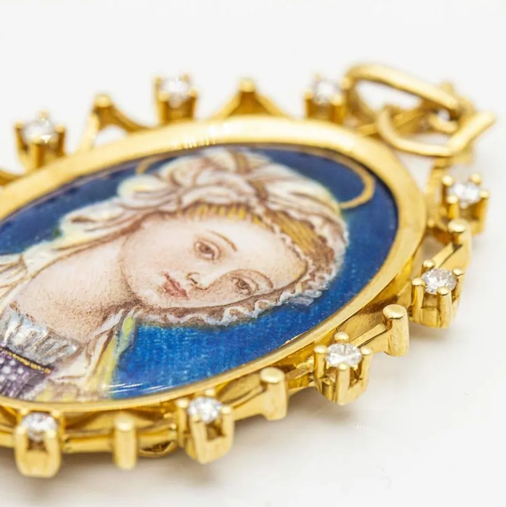 Médaille Vierge Email Or jaune Diamants