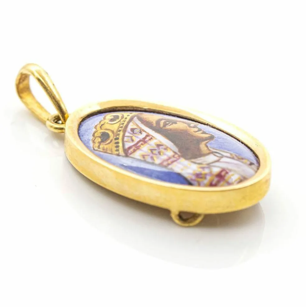 Médaille Vierge en Émail de Montserrat en Or Jaune
