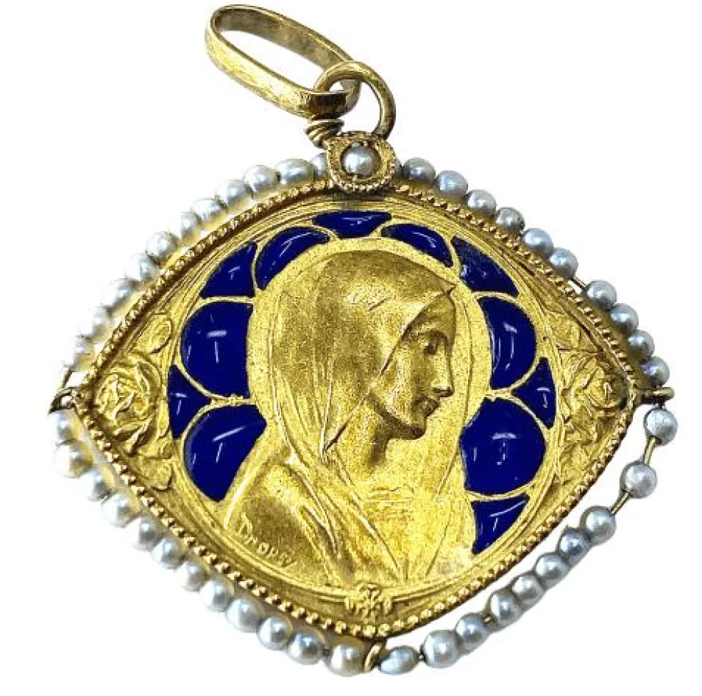 Médaille Vierge émail perles fines
