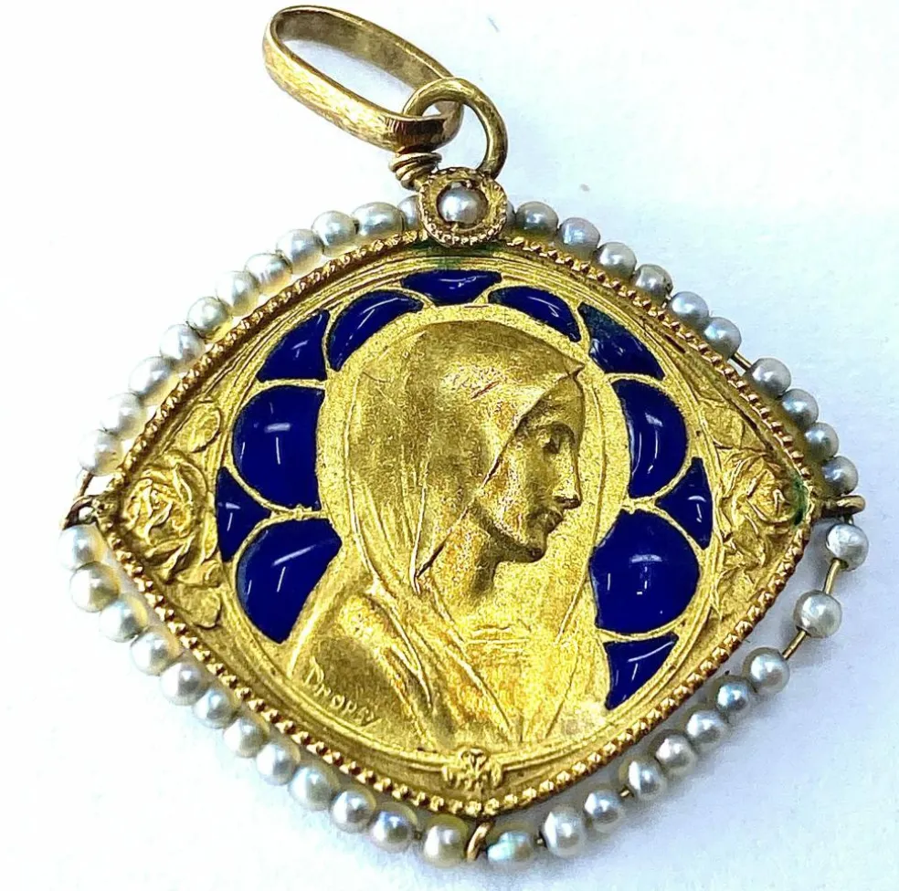 Médaille Vierge émail perles fines