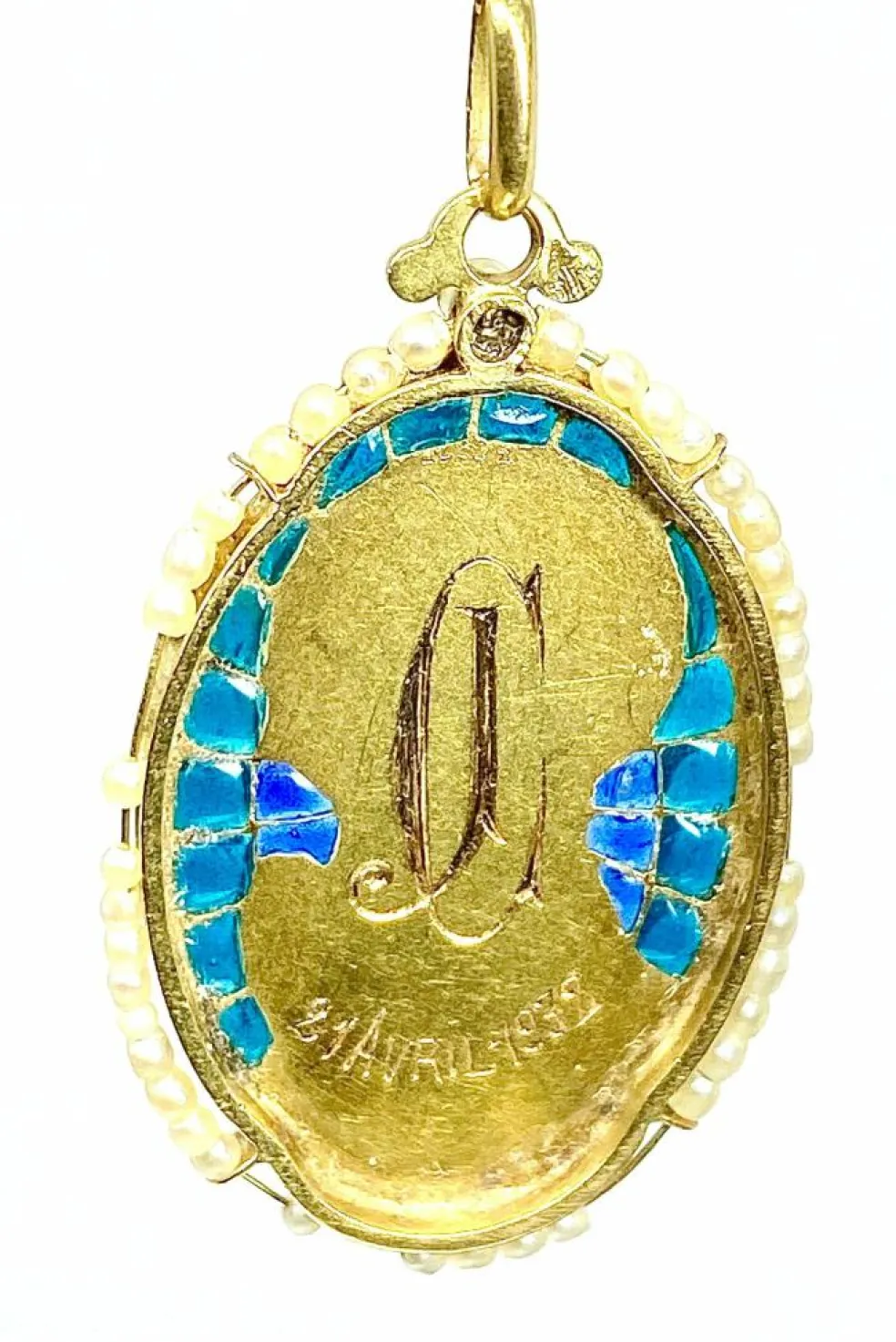 Médaille vierge émail perles fines signée SELLIER