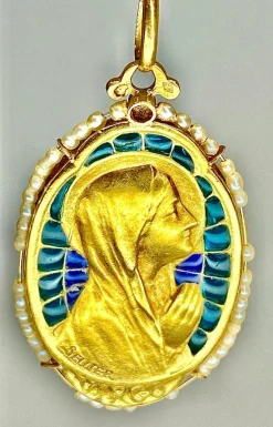 Médaille vierge émail perles fines signée SELLIER
