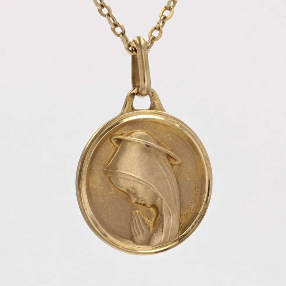 Médaille Vierge Marie or jaune signée Augis