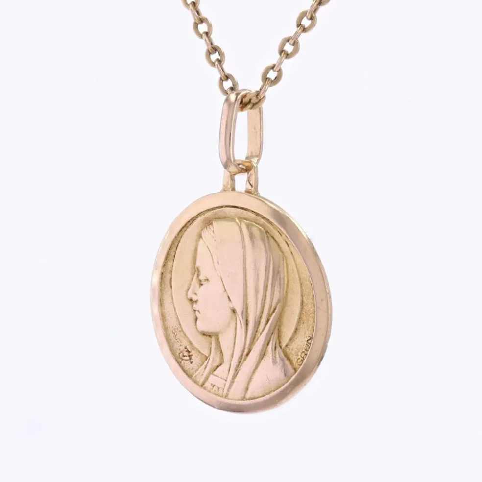 Médaille Vierge or rose signée Grün