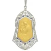 Médaille vintage des années 1910 Pendentif en or 18 carats serti de diamants, saphirs et perles Saint Antoine de Padoue représenté tenant l'Enfant Jésus