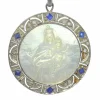 Médaille vintage édouardienne - Art déco des années 1920 en diamant et saphir représentant la Vierge Marie et l'enfant Jésus