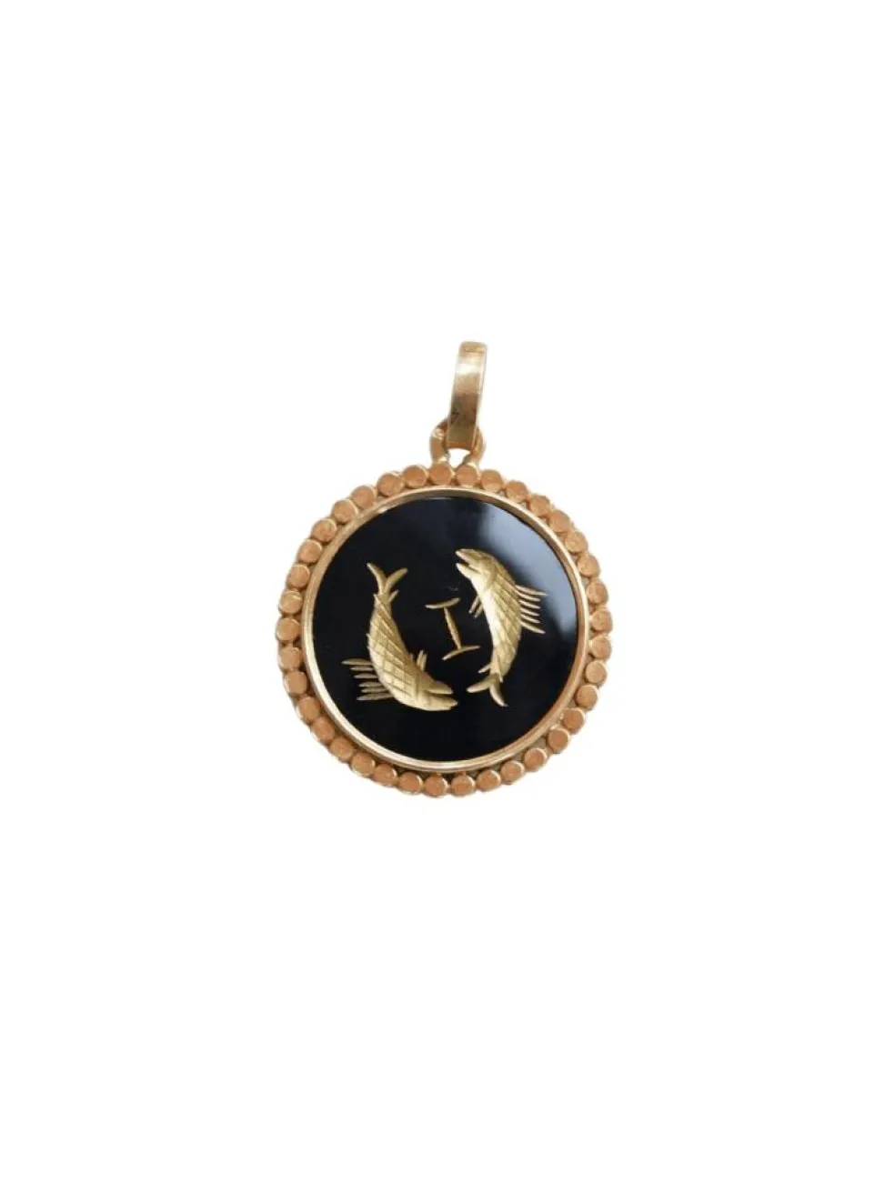 Médaille Zodiaque Poissons, or rose et onyx