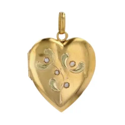 Médaillon ancien coeur perles fines or jaune et or vert