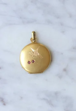 Médaillon ancien Hirondelle et Cerises
