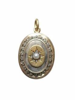 Médaillon ancien or, argent, et diamants