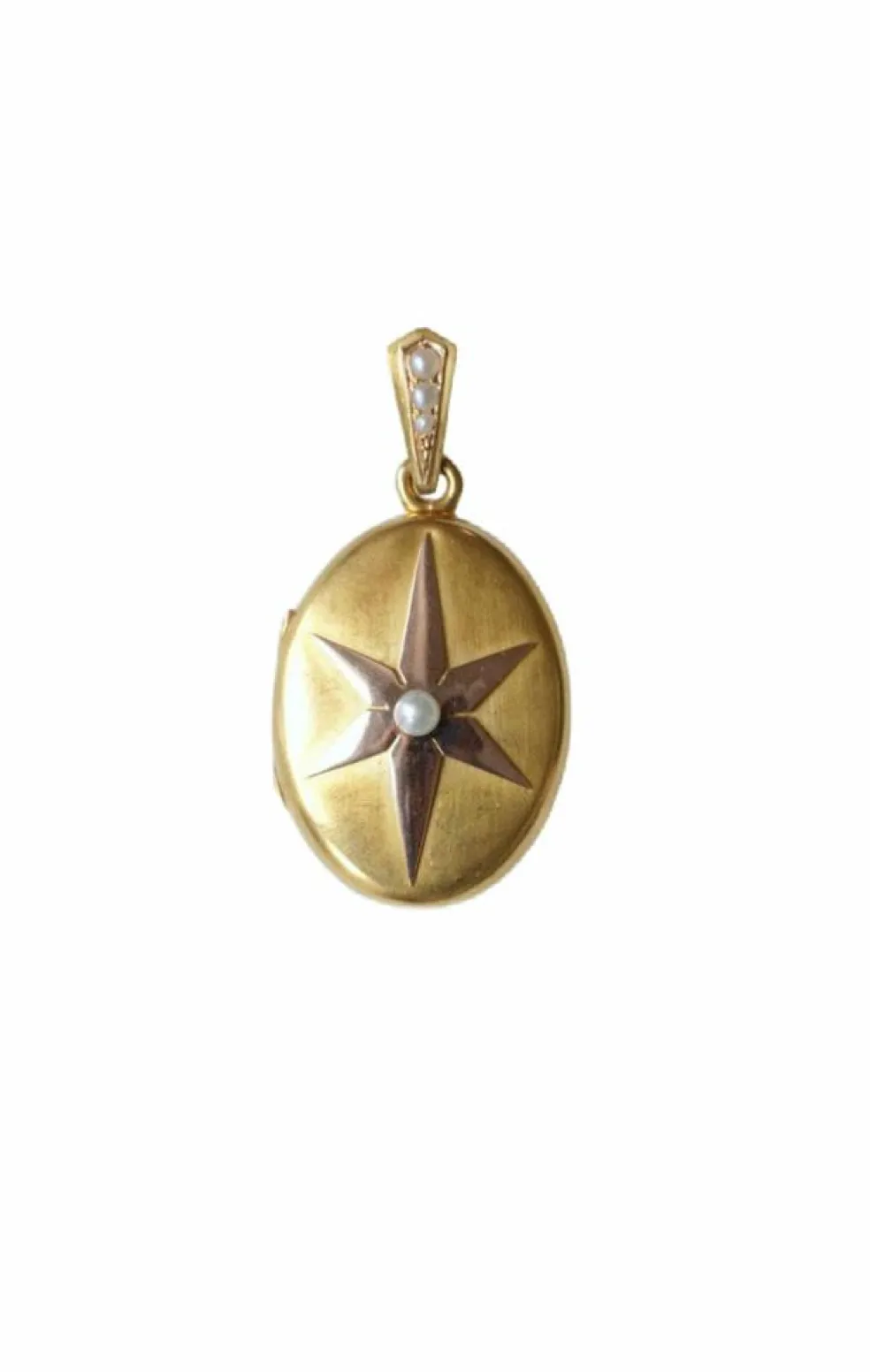 Médaillon ancien étoile or rose et or jaune, perles fines