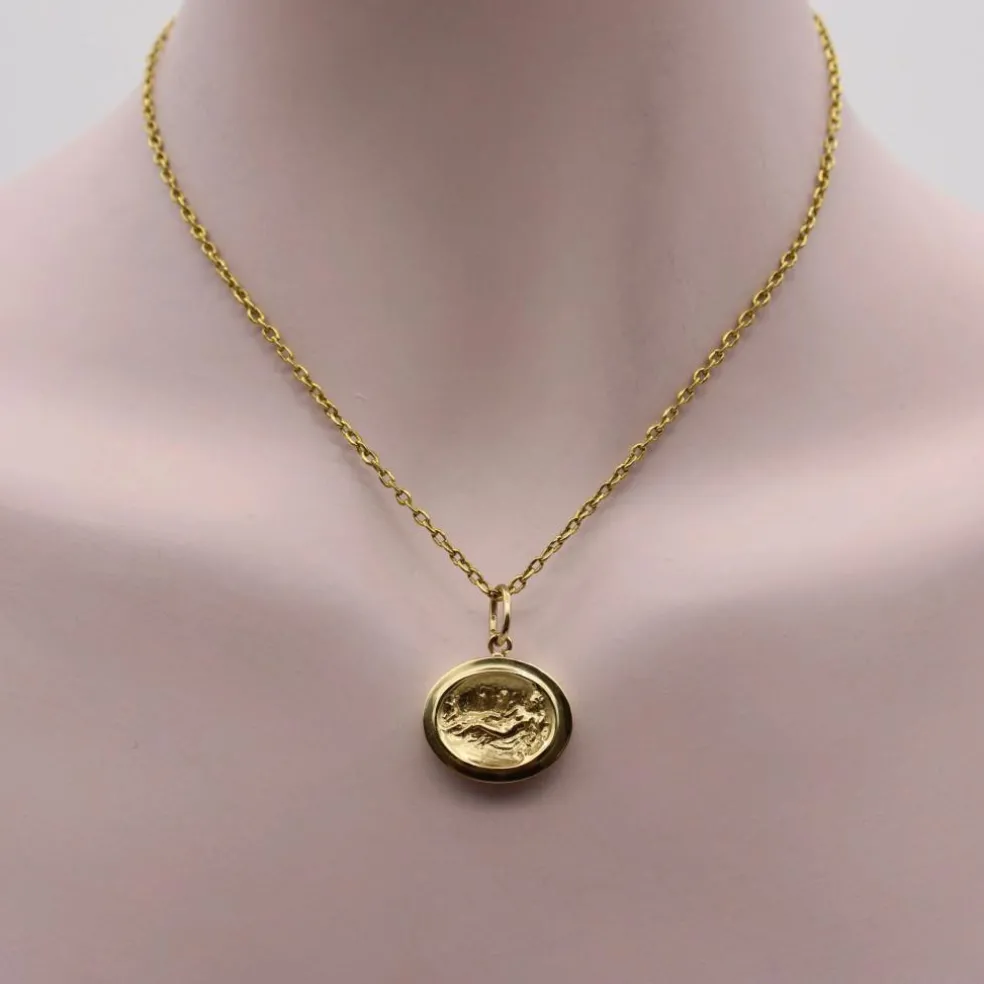Médaillon Aphrodite Signature en or 14 carats de style classique