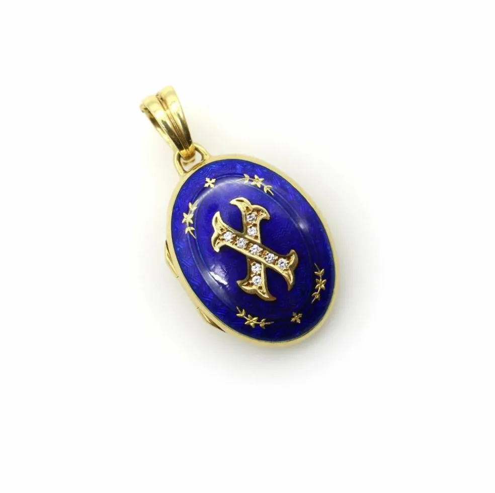 Médaillon en émail guilloché diamant doré Fabergé