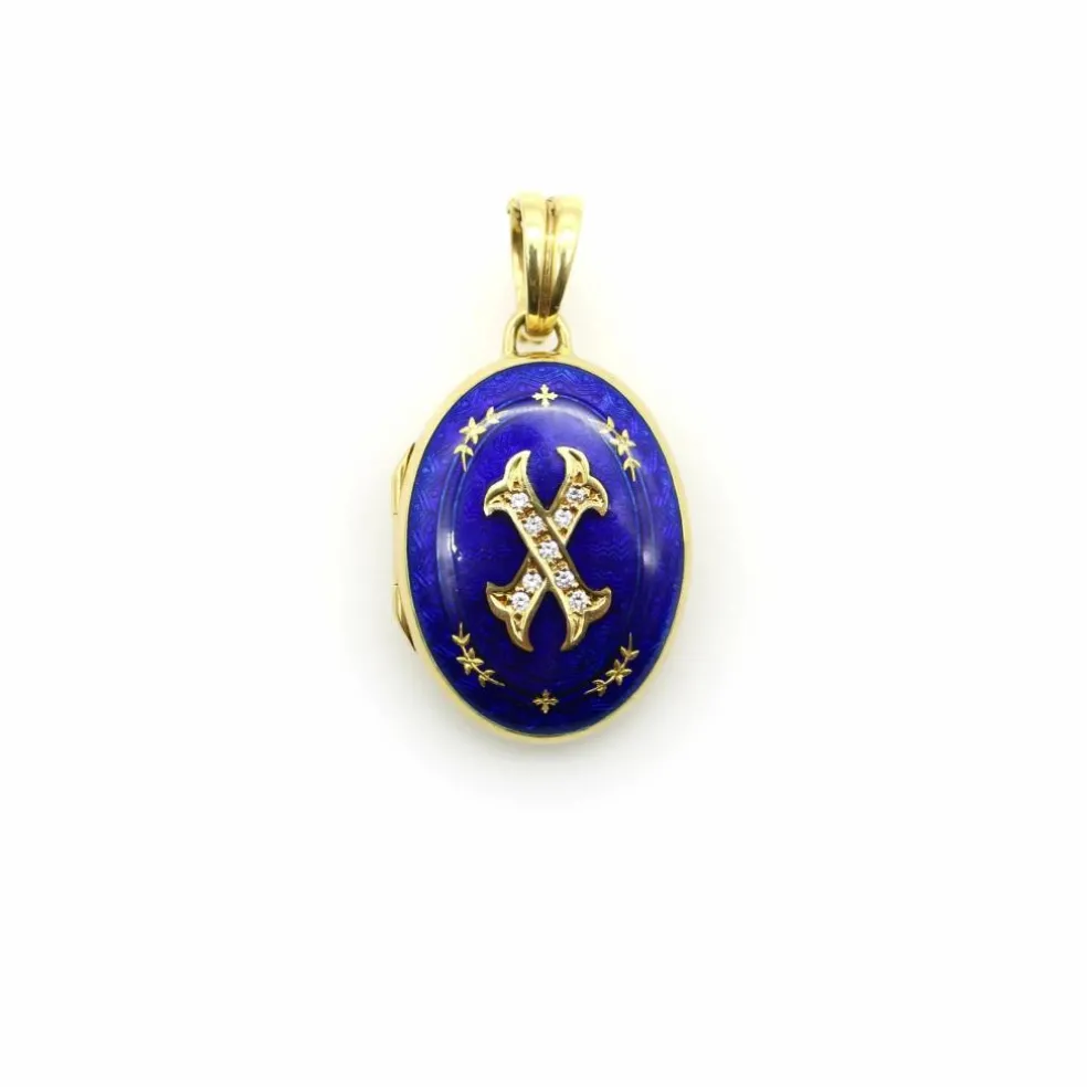 Médaillon en émail guilloché diamant doré Fabergé