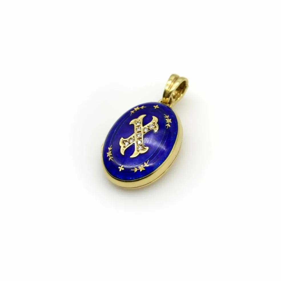 Médaillon en émail guilloché diamant doré Fabergé
