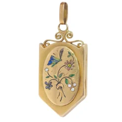 Médaillon en or avec émail, perles de rocaille