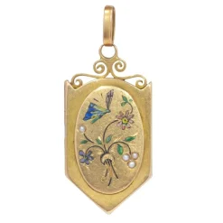 Médaillon en or avec émail, perles de rocaille