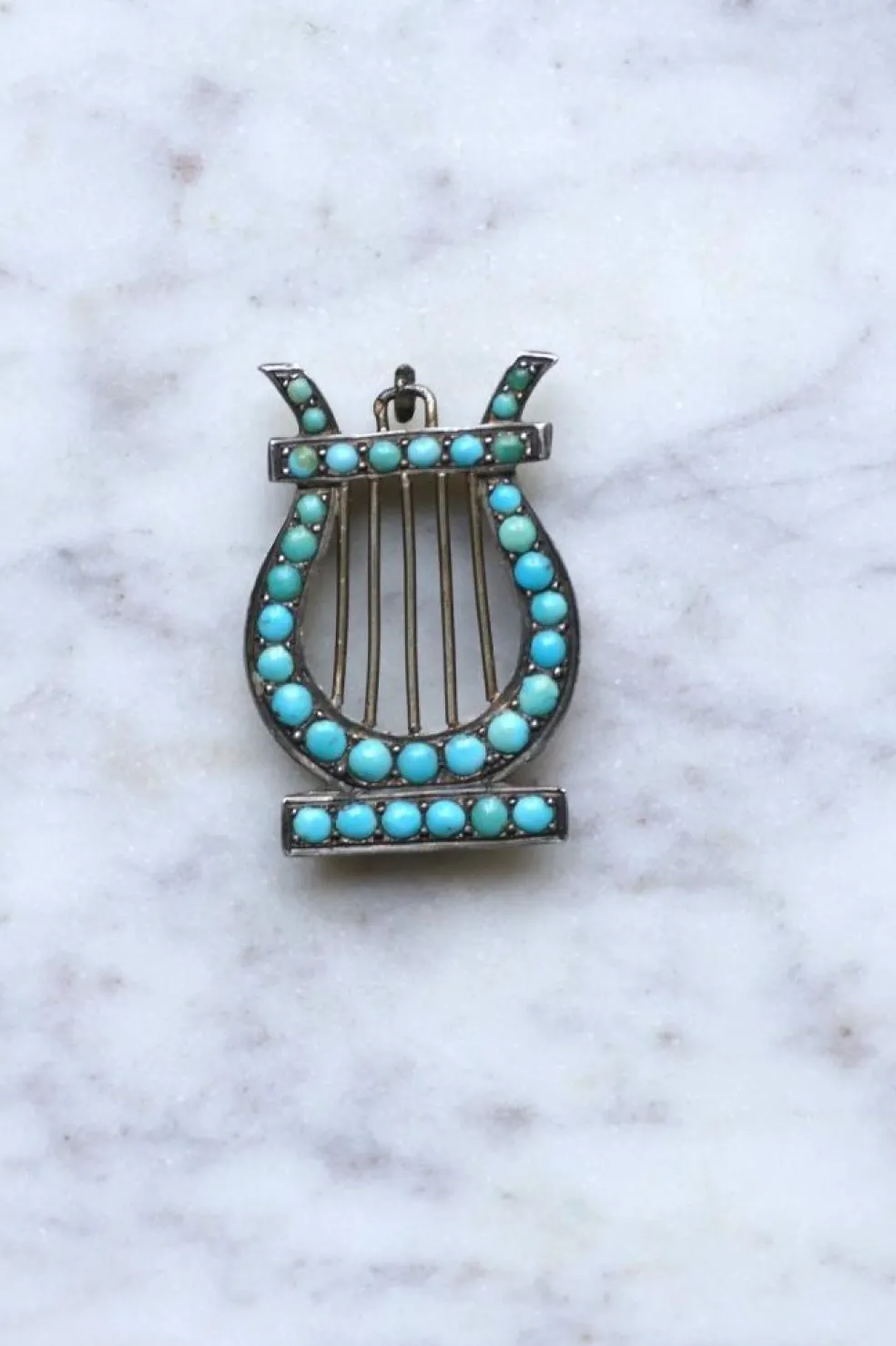 Médaillon Lyre argent et turquoises