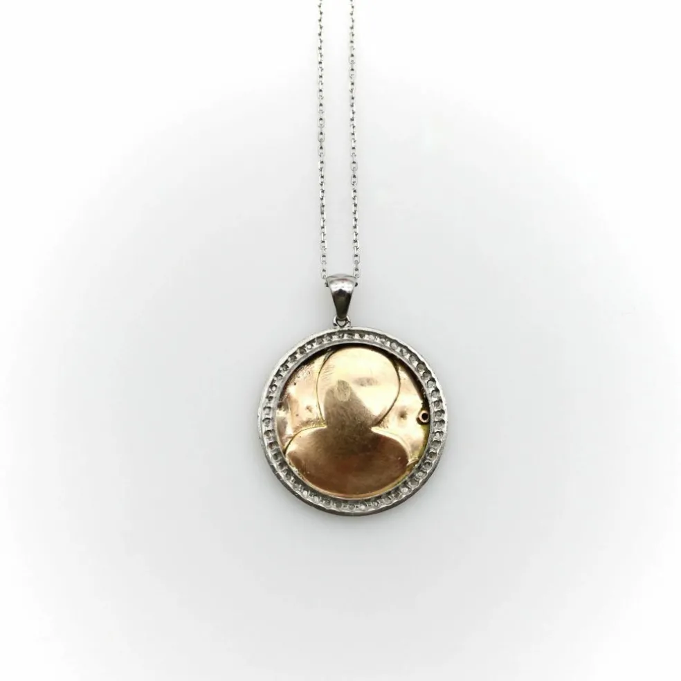 Médaillon miniature en émail victorien en or 14 carats avec chaîne en or 14 carats