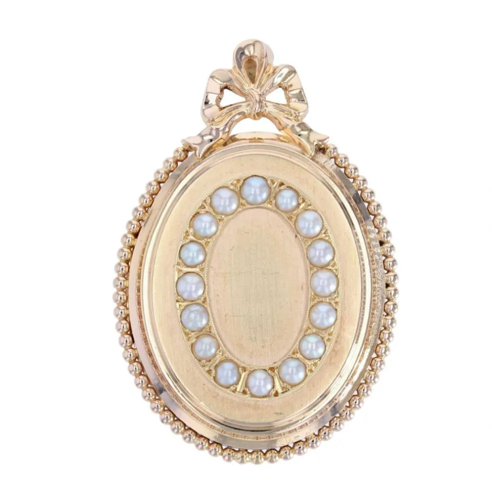 Médaillon Pendentif ancien en or et perles